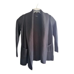Dark Academia Apt. 9 Cardigan Sweater Large Black Shawl Collar Open Front Ribbed
